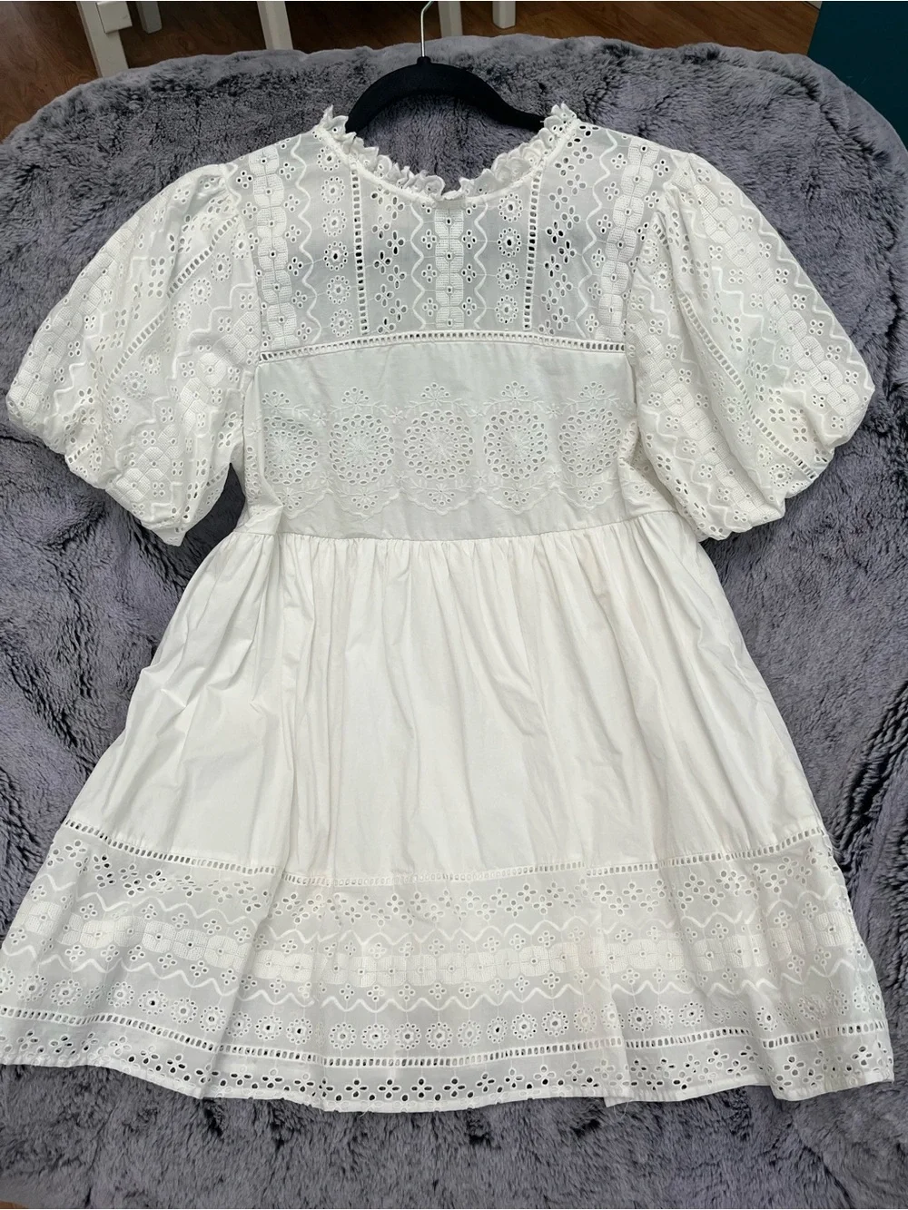 Anthropologie Forever That Girl Puff Sleeve Lace Babydoll Mini Dress M - Picture 7 of 9